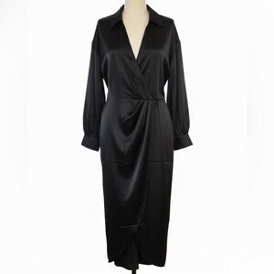 Banana Republic Black Satin Long Sleeve Dress